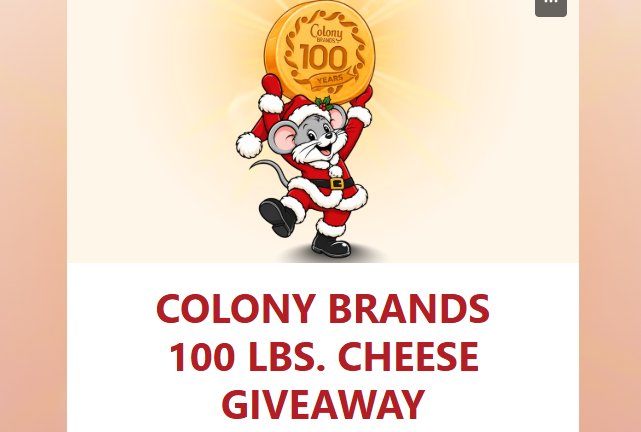 Swiss Colony Colony Brands 100 lbs. Cheese Sweepstakes - Win 10 lbs of 10-Year-Aged Cheddar (10 Winners)