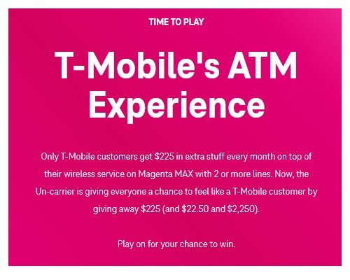T-Mobile ATM Sweepstakes - Win Up to $2,250