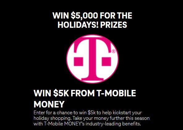 T-Mobile Tuesdays Sweepstakes - Win $5,000 Cash For The Holidays