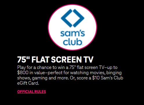 T-Mobile Tuesdays Sweepstakes - Win One Of Ten 75" Flat Screen TVs