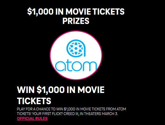 T-Mobile Tuesdays Week #351 Sweepstakes - $1,000 Movie Ticket Credit + $428 (5 Winners)