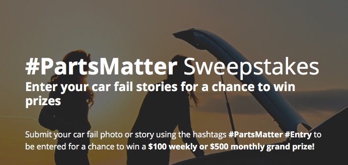 Tag it with a #PartsMatter Sweepstakes from Federal-Mogul and score 1 of 14 $500 gift cards!