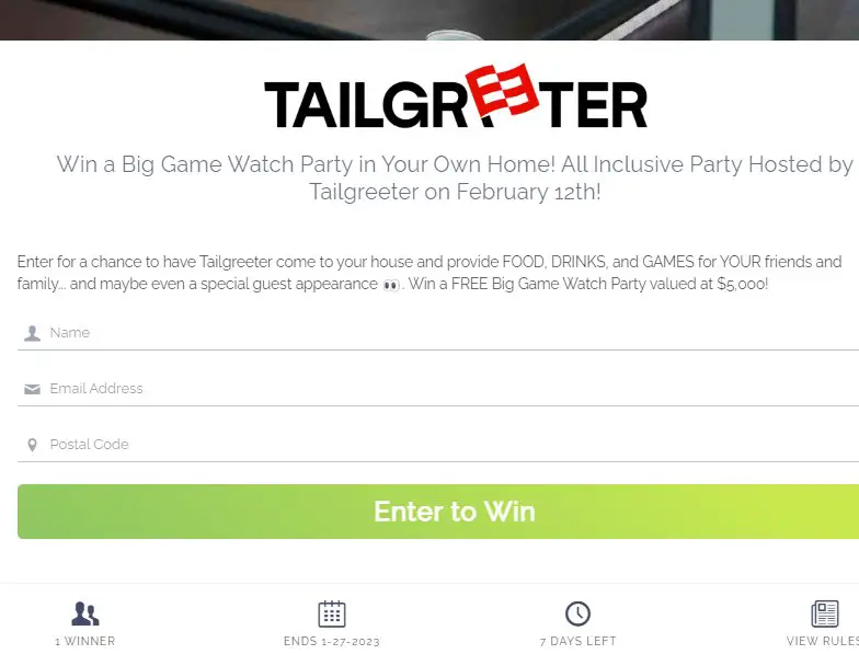 Tailgreeter Big Game Watch Party Giveaway - Win A $5,000 Super Bowl Viewing Party
