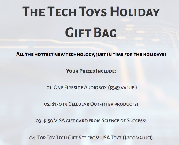 Tech Toys Holiday Gift Bag Sweepstakes