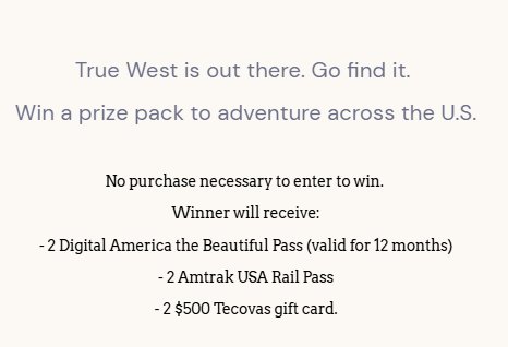Tecovas True West Sweepstakes - Win An Adventure Prize Pack