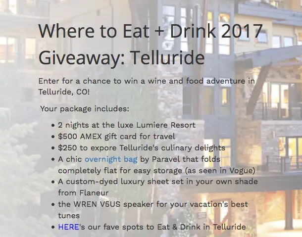 Telluride CO Sweepstakes