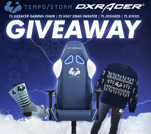 Tempo Storm DXRacer Gaming Chair, Ugly Xmas Sweater, Joggers, & Socks