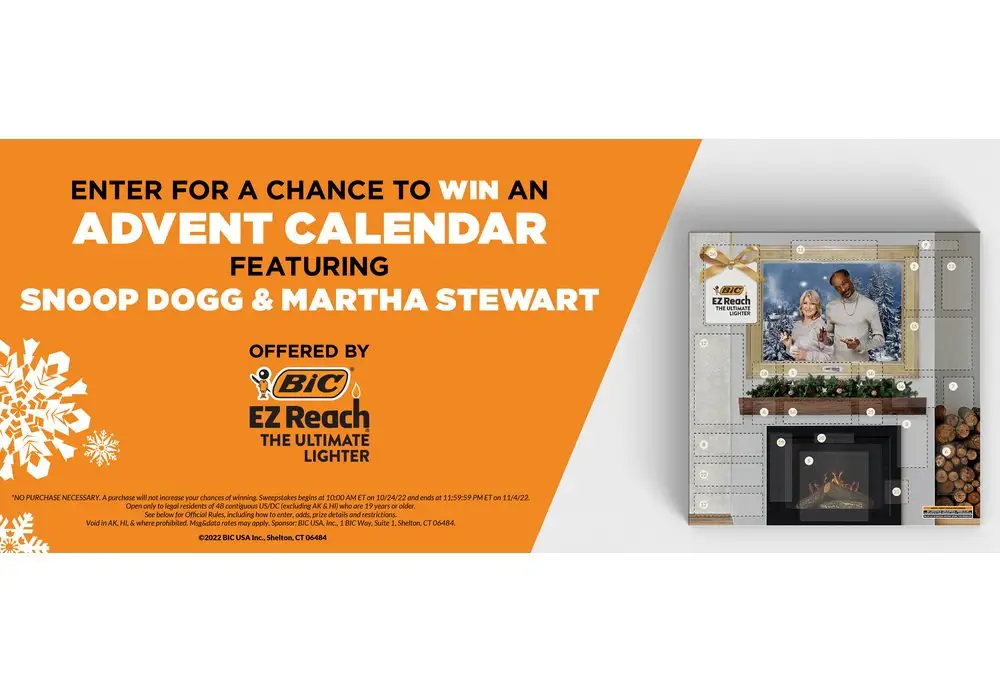 The BIC EZ Reach Lighter Sweepstakes - Win A Martha Stewart & Snoop Dogg Advent Calendar (200 Winners)