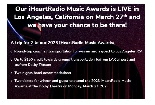 The Bobby Bones Show's iHeartRadio Music Awards Flyaway Sweepstakes - Win A Trip For 2 To Los Angeles