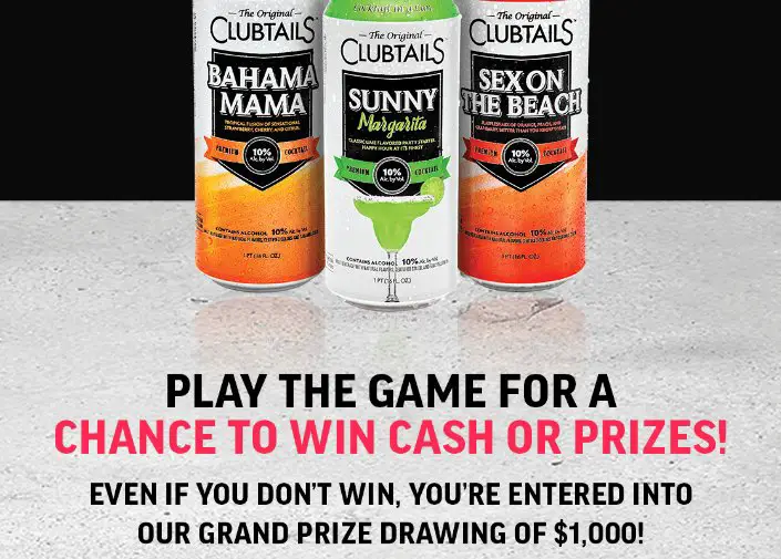 The Clubtails Virtual Scratch Off Instant Win Game & Sweepstakes - Win $1,000, $500 Or Other Prizes (792 Winners)