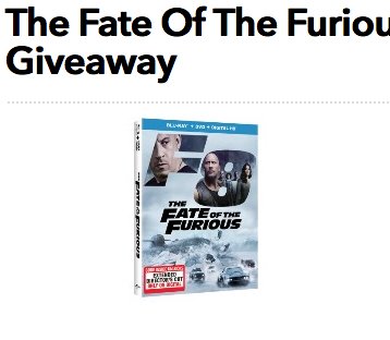 The Fate of the Furious Blu-ray/DVD Combo Pack Giveaway