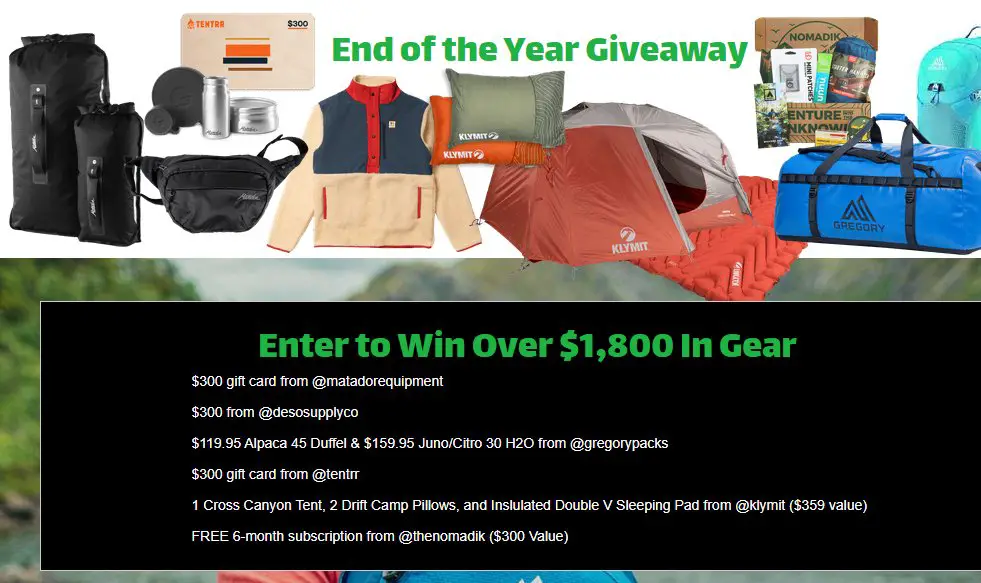 The Nomadik End Of The Year Giveaway – Win $300 Cash & Over $1,500 Worth Of Outdoor Gear