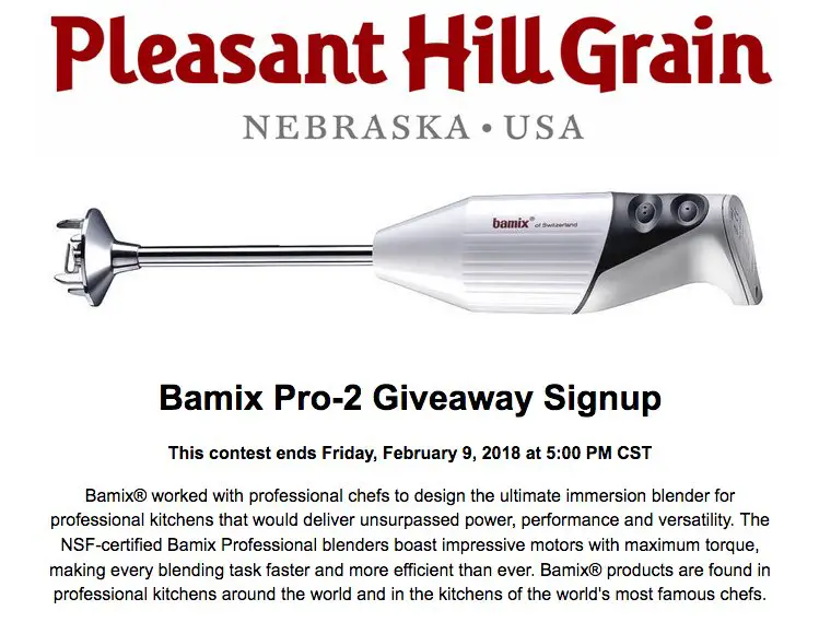 The Pleasant Hill Grain Bamix Pro 2 Sweepstakes