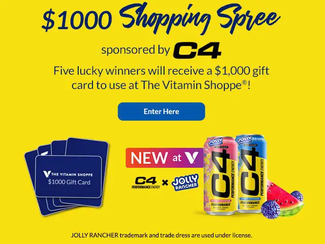 The Vitamin Shoppe & C4 Energy $1000 Shopping Spree Sweepstakes - Win A $1,000 Gift Card