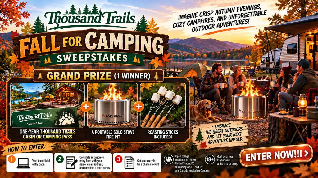 Thousand Trails Fall For Camping Sweepstakes – Win A Solo Stove & Your Choice Of A Thousand Trails Adventure Pass