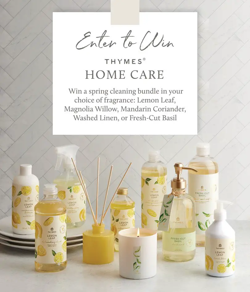 Thymes Fragrances Spring Cleaning Sweepstakes - Win A Spring Cleaning Bundle In Your Choice Of Fragrance (5 Winners)