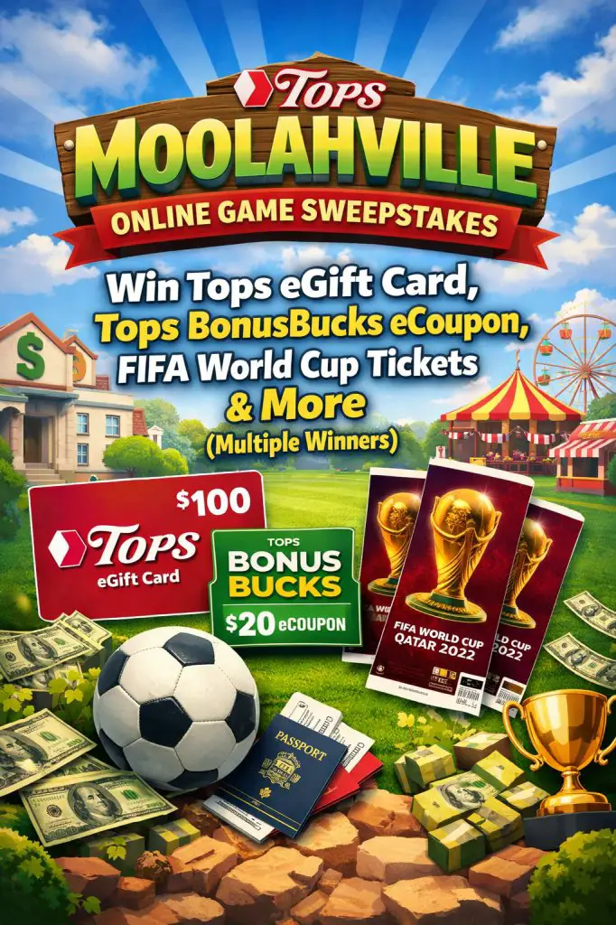 Tops MoolahVille Online Game Sweepstakes – Win Tops eGift Card, Tops BonusBucks eCoupon, FIFA World Cup Tickets & More (Multiple Winners)