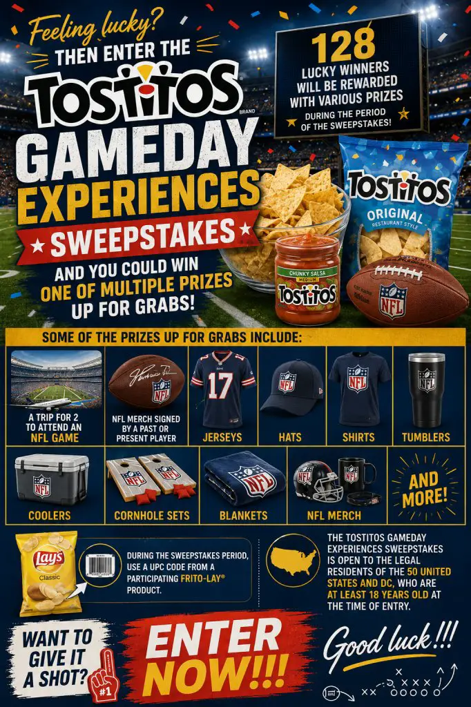 Tostitos Gameday Experiences Sweepstakes – Win A Trip For 2 To An NFL Game + More (128 Winners)