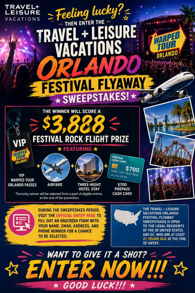 Travel + Leisure Vacations Orlando Festival Flyaway Sweepstakes – Win A Festival Rock Flight Package