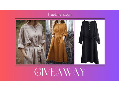 TrueLinens Christmas Giveaway - Win A Women’s Autumn Cinched Waist Linen Long Dress (5 Winners)