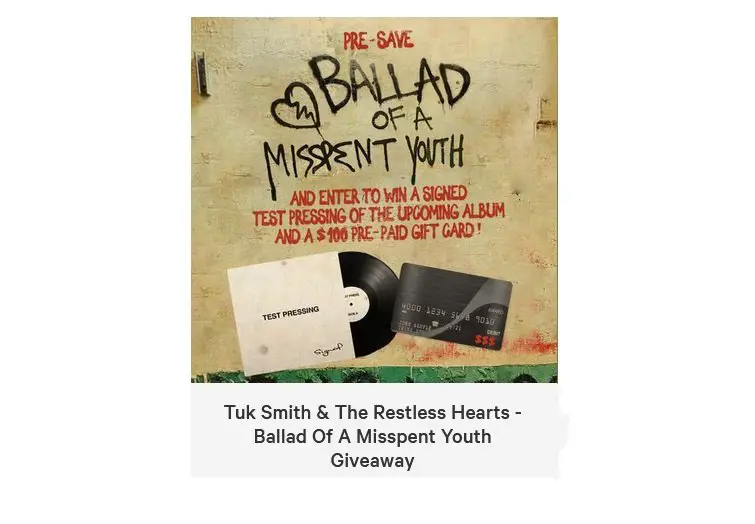 Tuk Smith & The Restless Hearts Giveaway - Win a Signed Vinyl Copy and $100 Prepaid Card