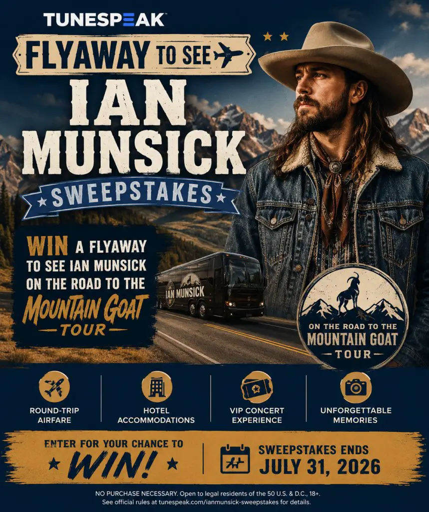 Tunespeak Flyaway To See Ian Munsick Sweepstakes – Win A Flyaway To See Ian Munsick On The Road To The Mountain Goat Tour