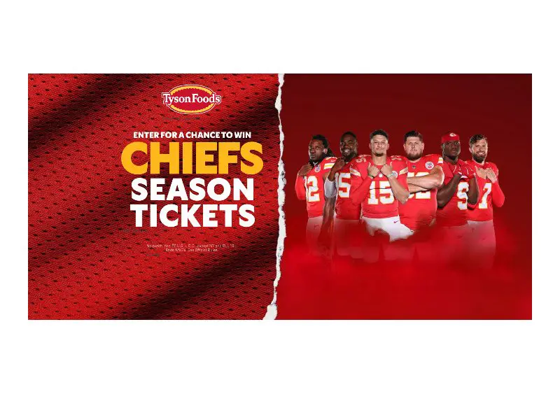Tyson Brand X Kansas City Chiefs Season Tickets - Win Chiefs Regular Season Home Game Tickets (5 Winners)