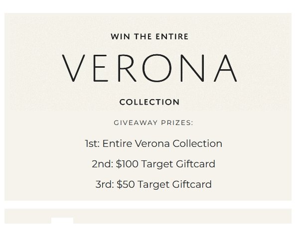 U Brands Verona Giveaway - Win a Complete Collection of Verona Furniture or Target Gift Cards