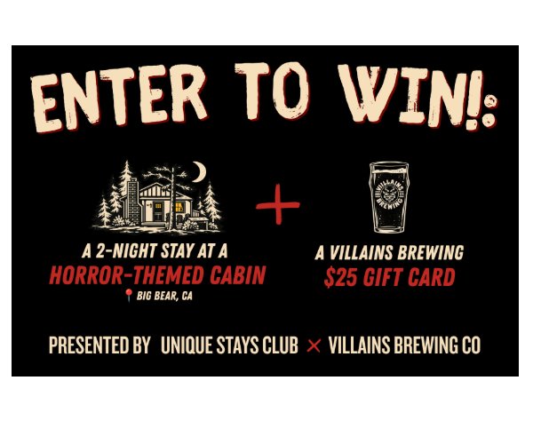 Unique Stays Club X Villains Brewing Company Sweepstakes - Win A Halloween Getaway & Gift Card