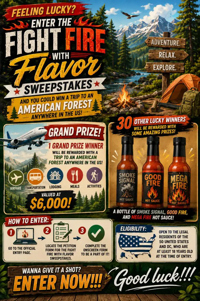 United By Nature Fight Fire With Flavor Sweepstakes – Win A Trip To An American Forest Anywhere In The US & More (31 Winners)