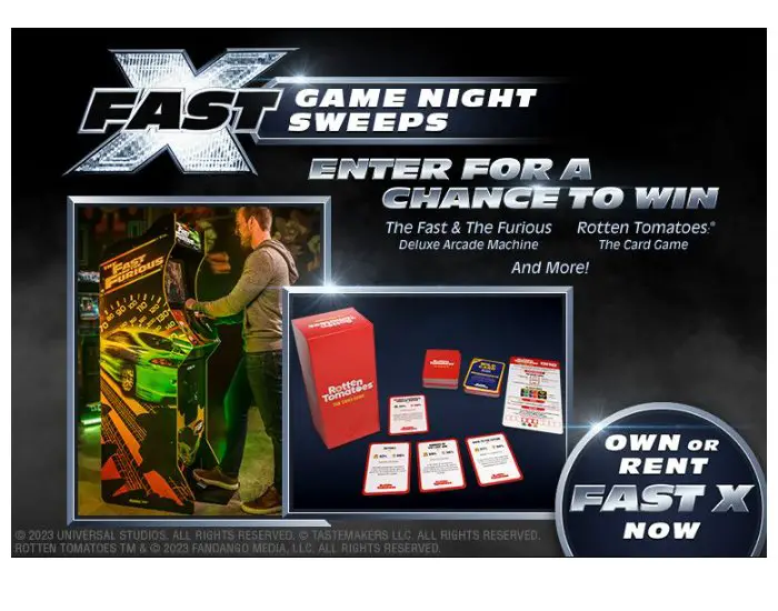 Universal Pictures Fast X: Game Night Sweepstakes - Win Fast and Furious Movie Collection, An Arcade And Board Game