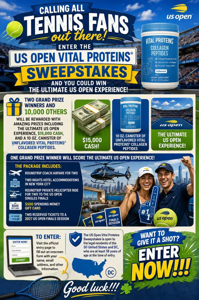 US Open Vital Proteins Sweepstakes – Win The Ultimate US Open Experience