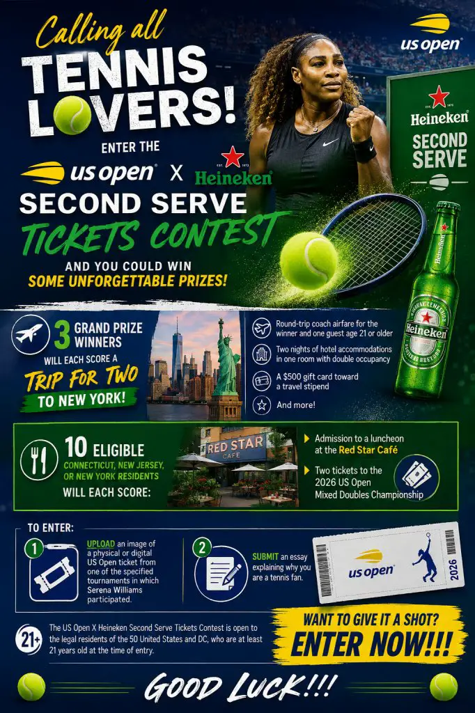 US Open X Heineken Second Serve Tickets Contest – Win A Trip To New York, Tickets To A 2026 US Open Session & More (29 Winners)