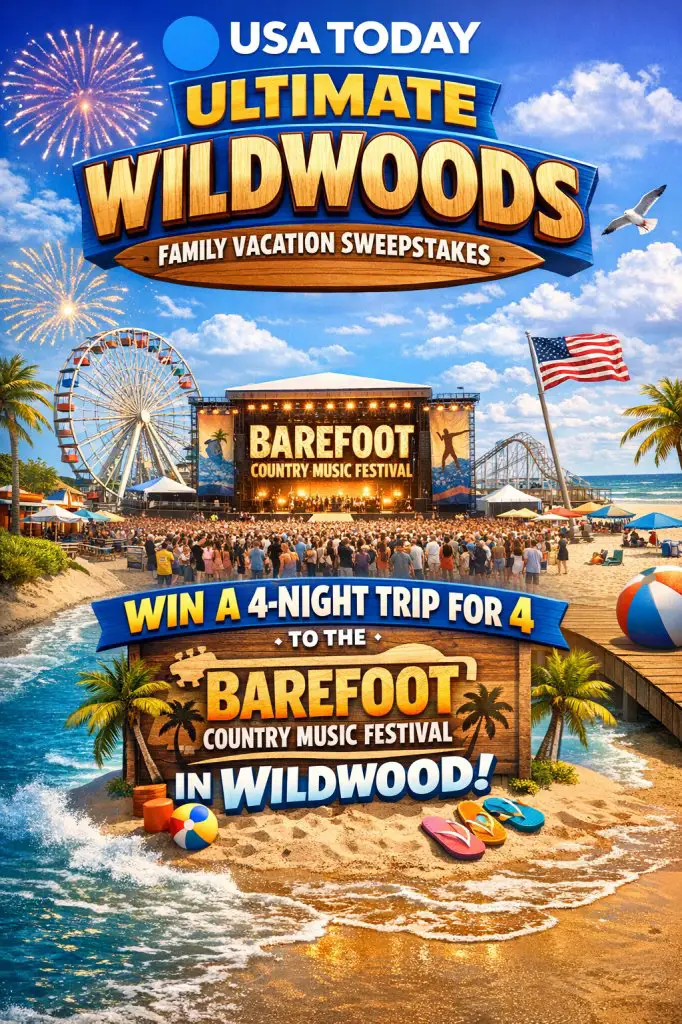 USA Today Ultimate Wildwoods Family Vacation Sweepstakes – Win A Trip For 4 To The Barefoot Country Music Festival In Wildwood