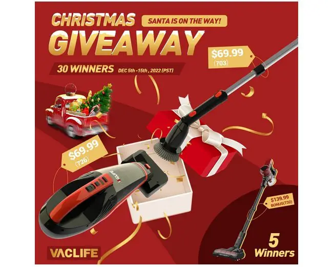 VacLife Christmas Giveaway -  Win Handheld Vacuum, Scrubbers & More