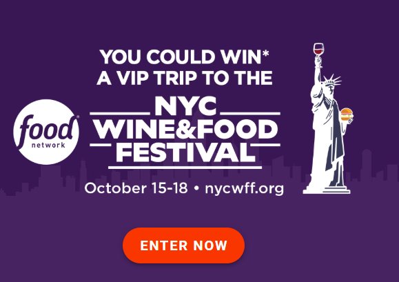 Valpak Food Network Food & Wine Festival Sweepstakes - Win a trip for 2 to the 2026 New York City Wine & Food Festival.