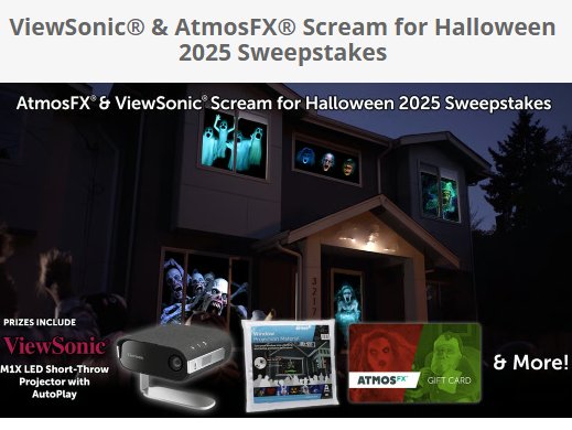ViewSonic & AtmosFX Scream for Halloween 2025 Sweepstakes - Win a Projector, Window Projection Material & More
