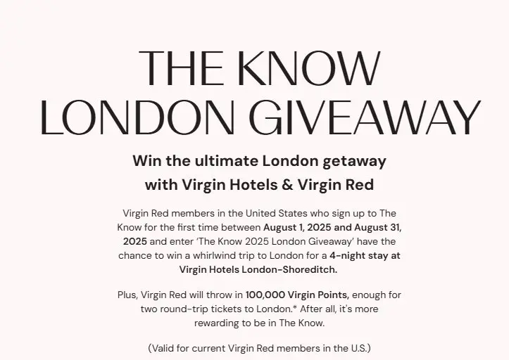 Virgin Hotels Know London Giveaway - Win a trip for 2 to London, England