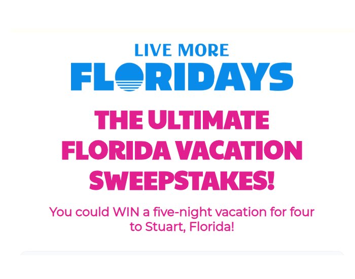 Visit Florida The Ultimate Florida Vacation Sweepstakes - Win A Trip For Four To Florida