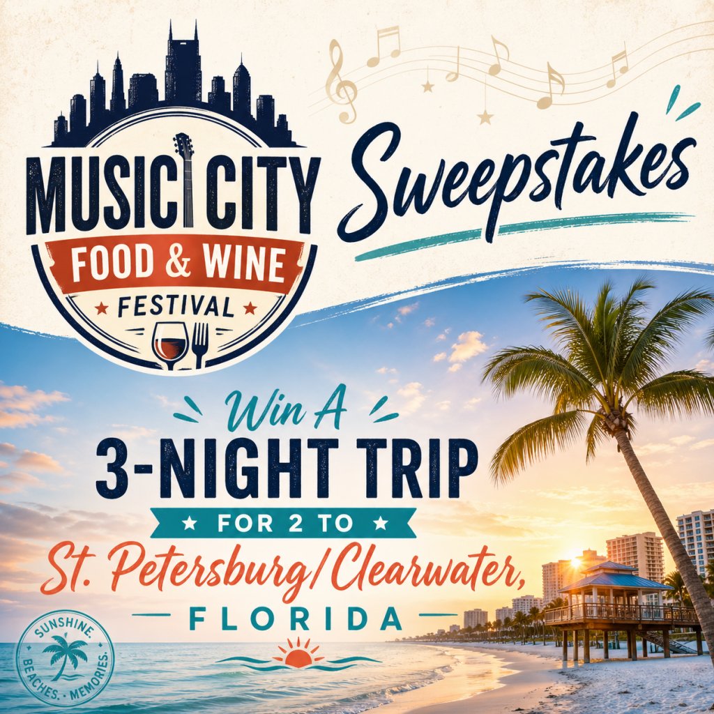 Visit St. Pete-Clearwater Music City Food & Wine Festival Sweepstakes – Win A Trip For 2 To St. Petersburg/Clearwater, Florida