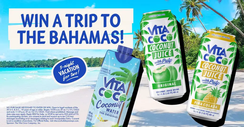 Vita Coco Celebrate Sweepstakes - Win A 3-Night Trip For 2 To The Bahamas & More (251 Winners)
