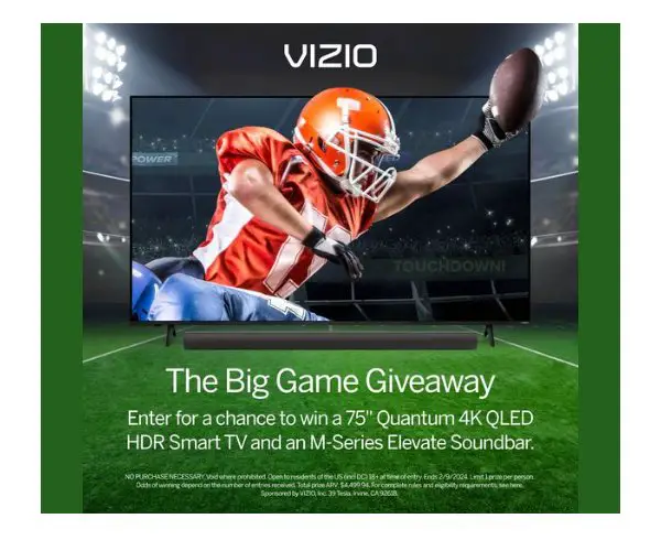 Vizio Big Game Giveaway Sweepstakes - Win A 75" Smart TV with Soundbar (3 Winners)
