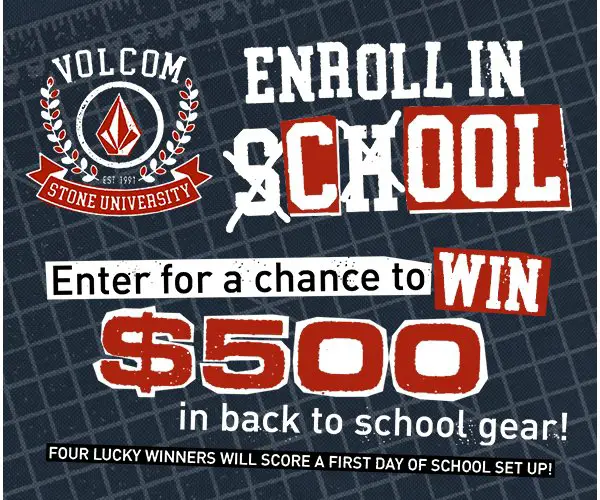 Volcom Stone University Shopping Sweepstakes 2023 - Win A $500 Volcom Gift Card (4 Winners)