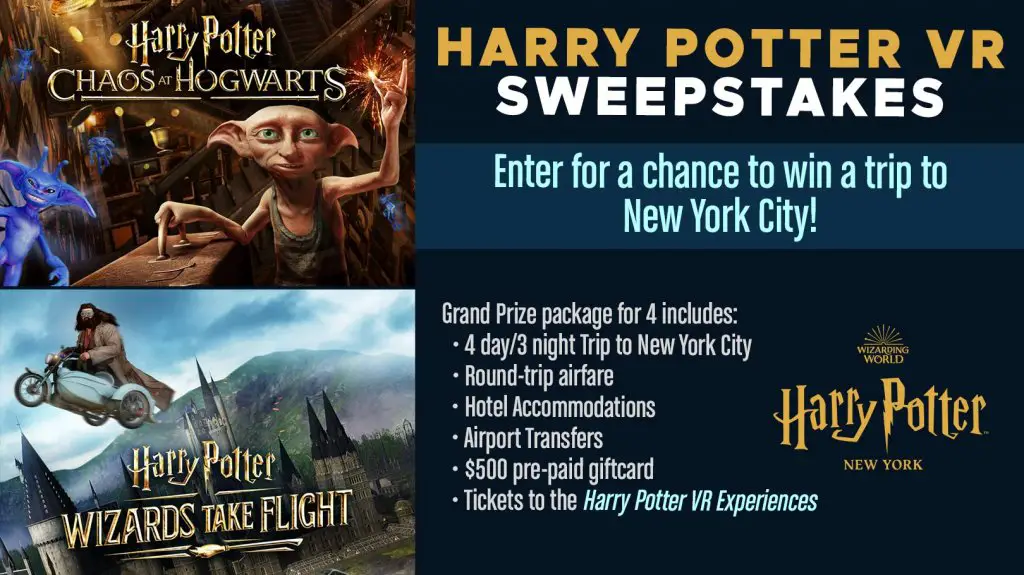 Warner Bros Harry Potter VR Sweepstakes - Win A Trip For 4 To New York For A Harry Potter VR Experience
