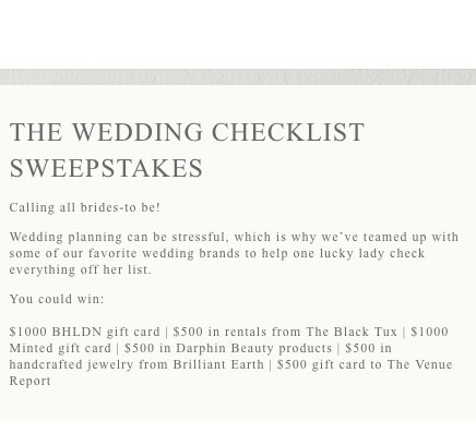 Wedding Checklist Sweepstakes