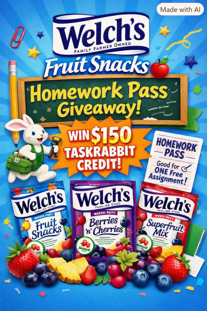 Welch’s Fruit Snacks Homework Pass Giveaway – Win $150 Taskrabbit Credit (1,000 Winners)
