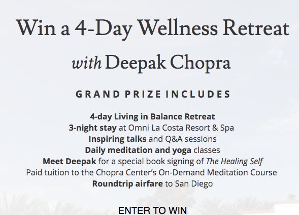 Wellness Retreat with Deepak Chopra Sweepstakes