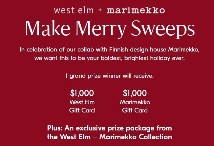West Elm + Marimekko Make Merry Sweepstakes - Win $2,000 In Gift Cards For A Holiday Home Makeover