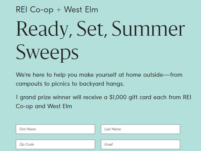 West Elm Ready, Set, Summer Sweepstakes