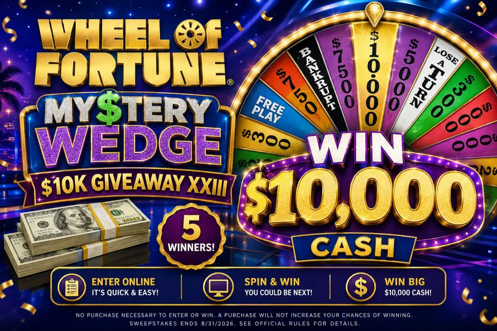 Wheel of Fortune My$tery Wedge $10K Giveaway XXIII – Win $10,000 Cash (5 Winners)